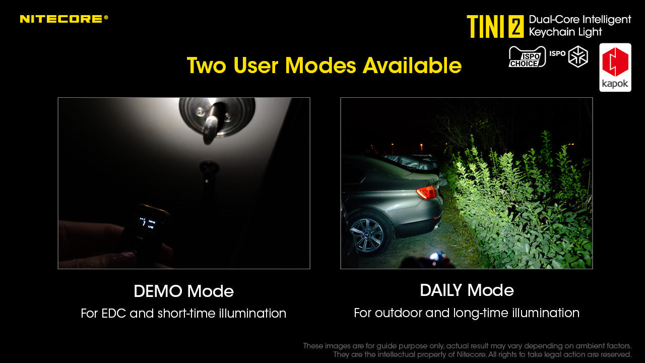 NITECORE TINI 2 (Black) - 500 LUMENS (BUILT-IN 280mAh LI-ION RECHARGEABLE BATTERY)