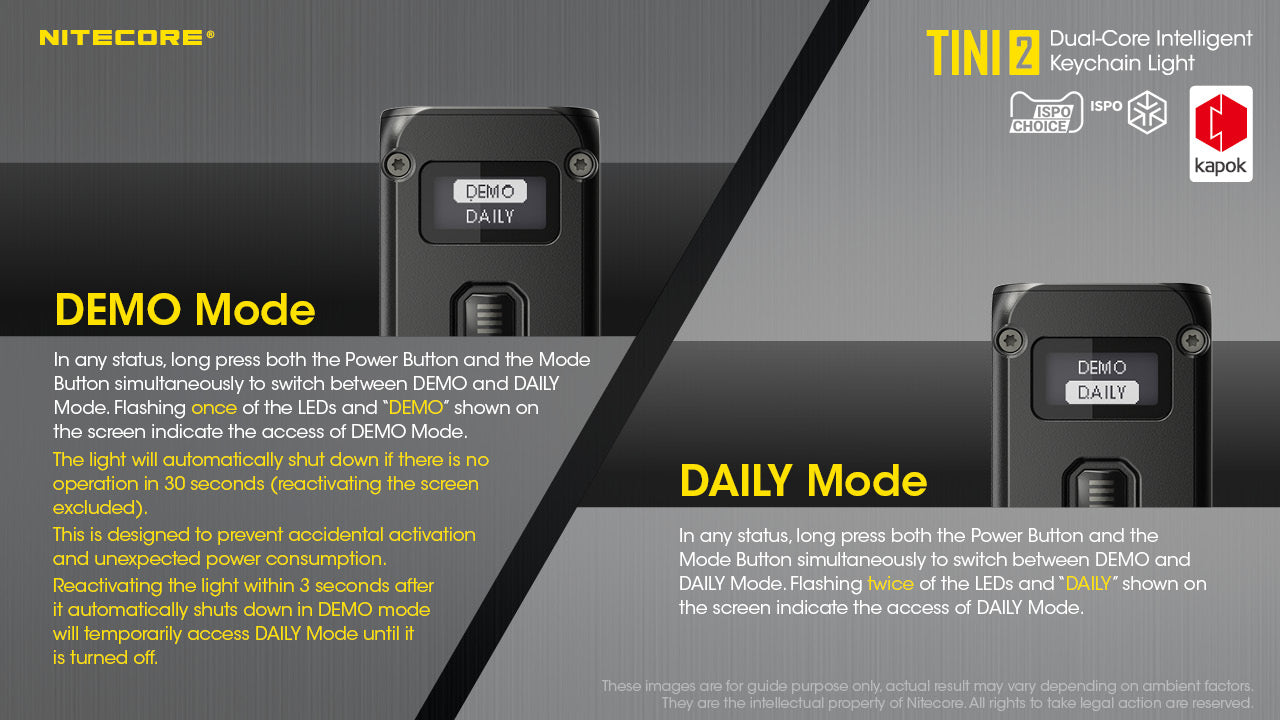 NITECORE TINI 2 (Black) - 500 LUMENS (BUILT-IN 280mAh LI-ION RECHARGEABLE BATTERY)