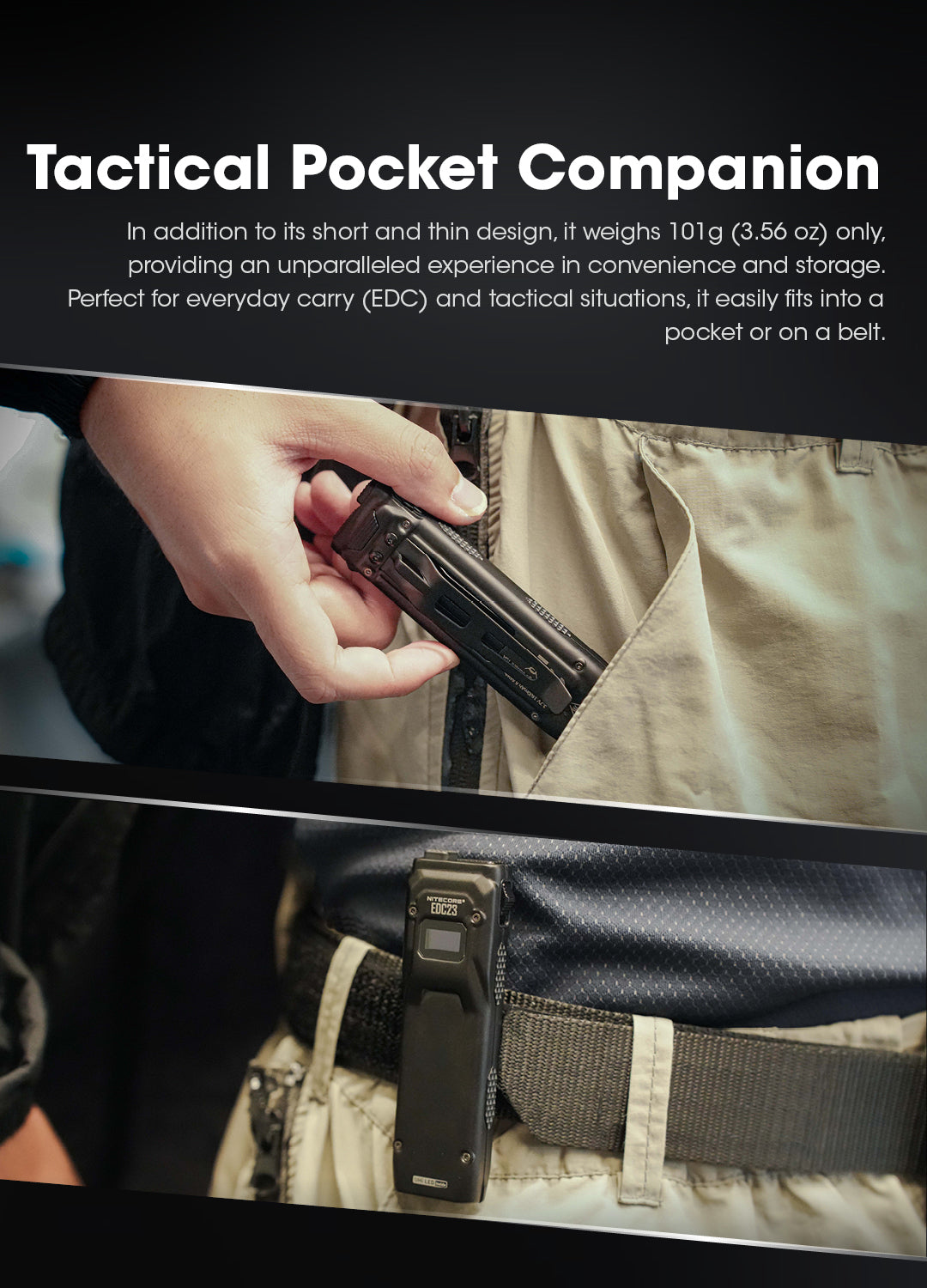 NITECORE EDC23 - 2500 LUMENS FLASHLIGHT (BUILT-IN 1,500mAH RECHARGEABLE BATTERY)