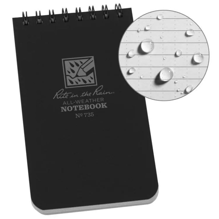 RITE IN THE RAIN TOP SPIRAL NOTEBOOK 3" X 5" - BLACK (735)