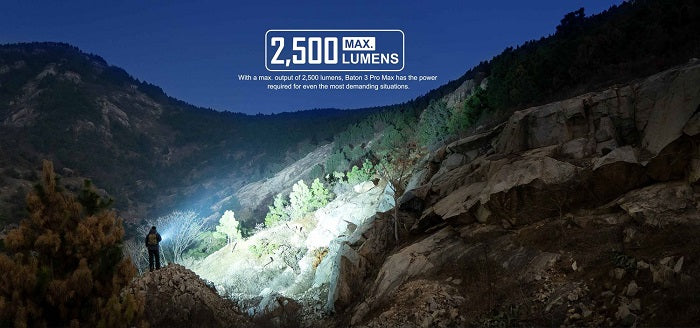 OLIGHT BATON 3 PRO MAX RECHARGEABLE COOL WHITE LED FLASHLIGHT - 2500 MAX LUMENS - BLACK (BOX OPENED BEFORE)