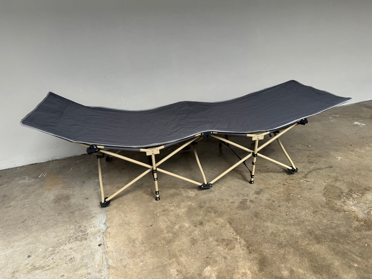 CROSS LEGGED CAMPING SAFARI BED WITH DRAWSTRING CARRYING BAG (GREY)