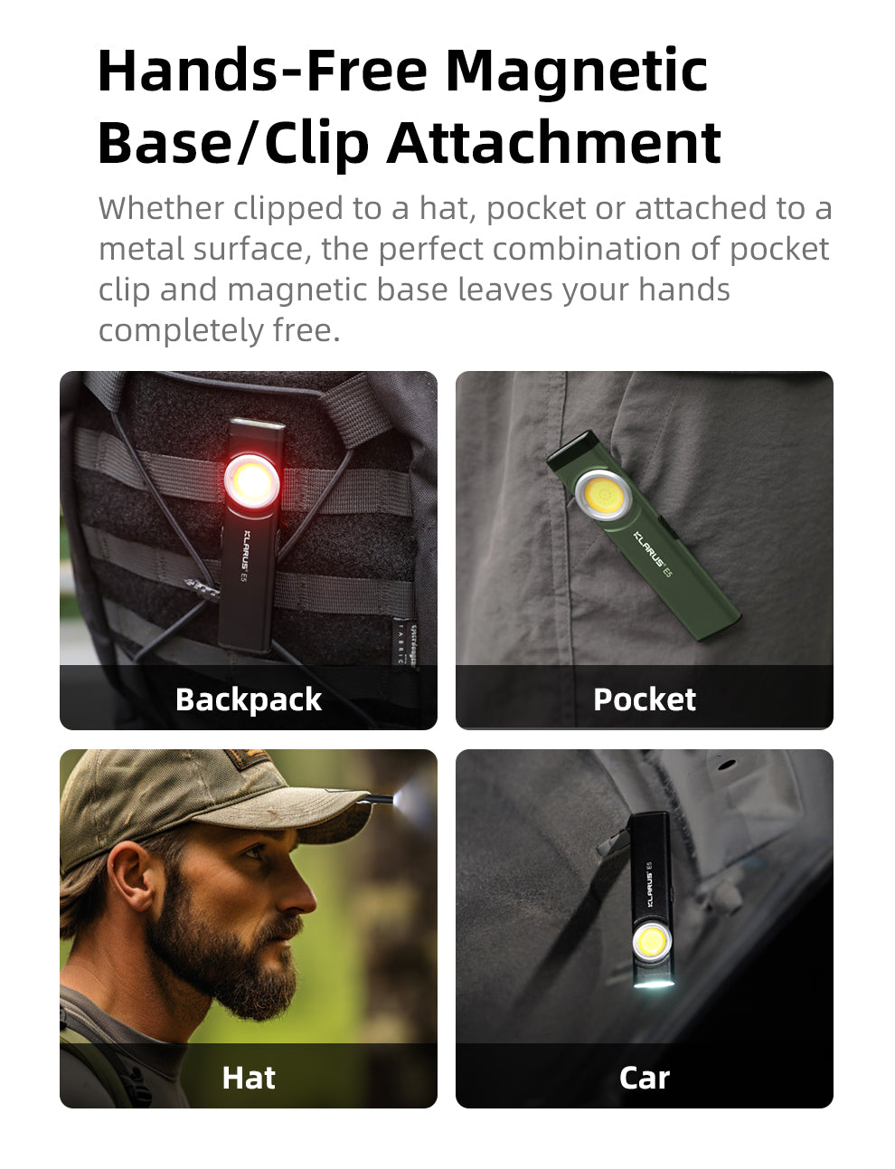 KLARUS E5 MAGNETIC BASE AND DUAL LIGHT SOURCE EDC FLASHLIGHT - 470 LUMENS