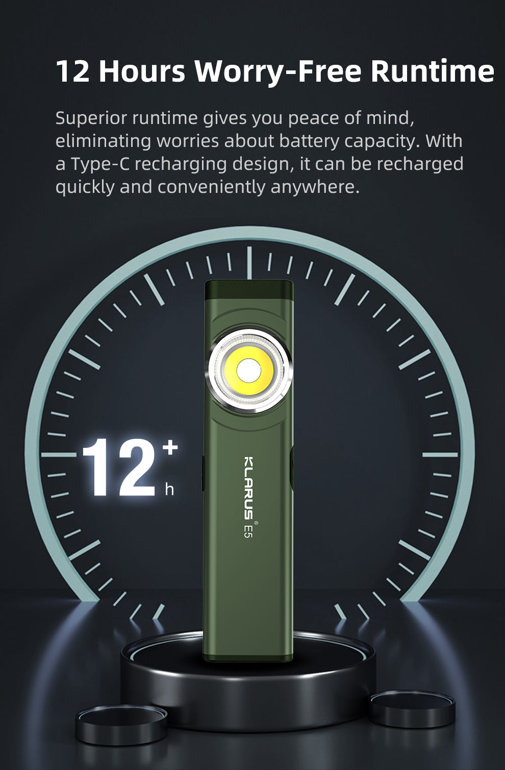 KLARUS E5 MAGNETIC BASE AND DUAL LIGHT SOURCE EDC FLASHLIGHT - 470 LUMENS