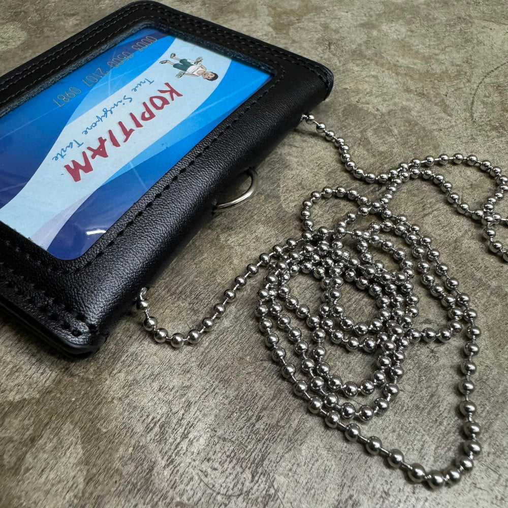 HGS LEATHER 3 WINDOWS PASS HOLDER - HORIZONTAL DISPLAY (BLACK)