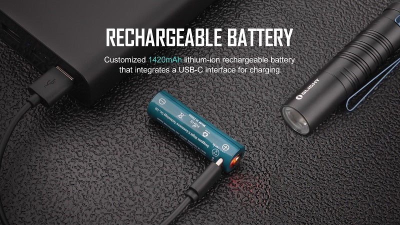 OLIGHT I5R EOS LED FLASHLIGHT - 350 LUMENS - INCLUDES 1 X USB-C RECHARGEABLE 14500 - BLACK (PACKAGING OPEN BEFORE TO SHOW CUSTOMER)