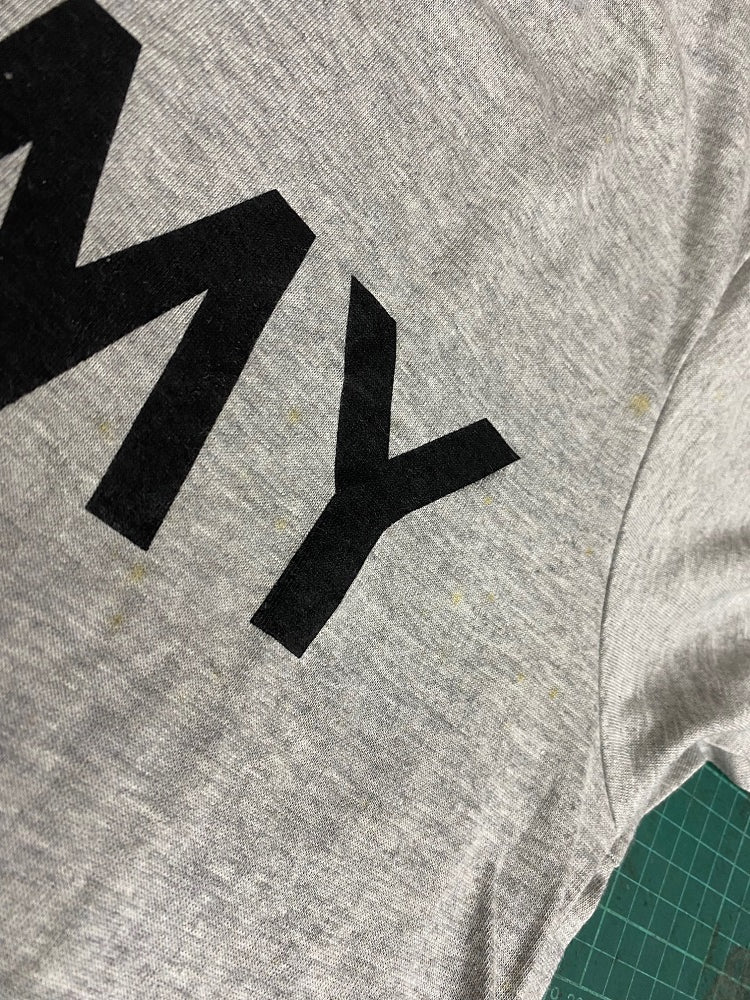 ROTHCO GREY PHYSICAL TRAINING T-SHIRT - ARMY PRINT (OLD STOCK WITH RANDOM BROWN STAINS)