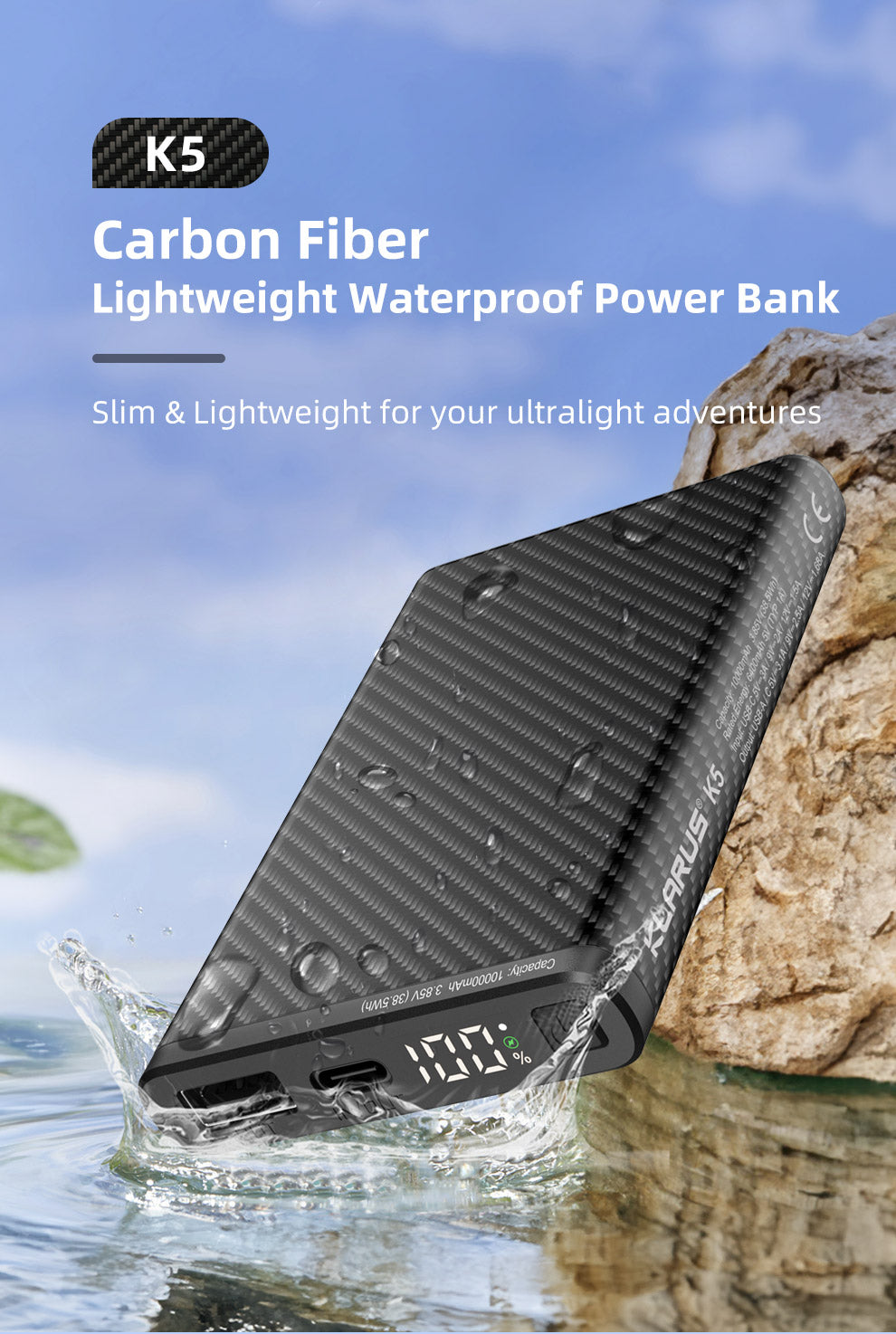 KLARUS K5 CARBON FIBER LIGHTWEIGHT IPX8 WATERPROOF POWERBANK 10000mAh