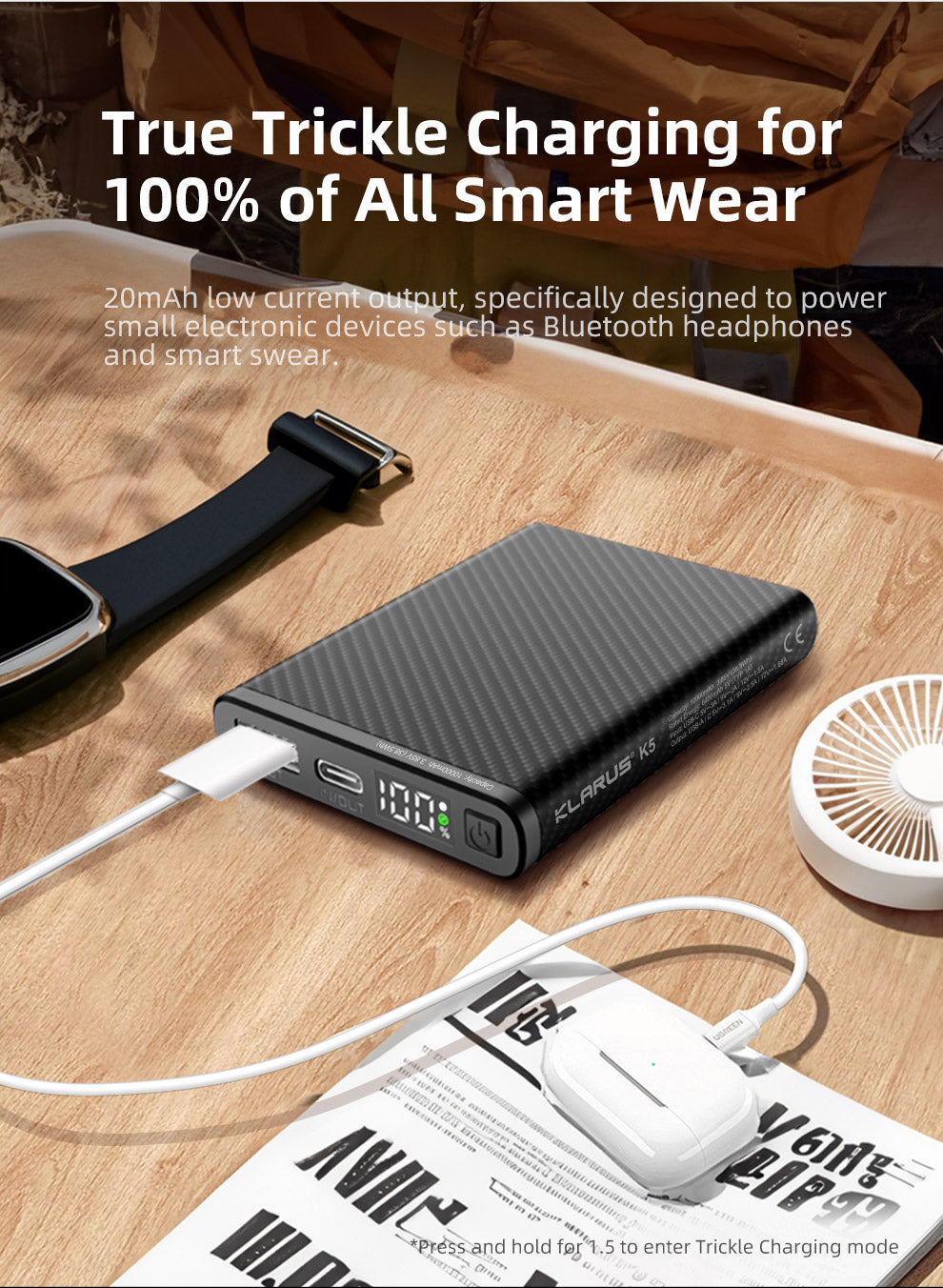 KLARUS K5 CARBON FIBER LIGHTWEIGHT IPX8 WATERPROOF POWERBANK 10000mAh