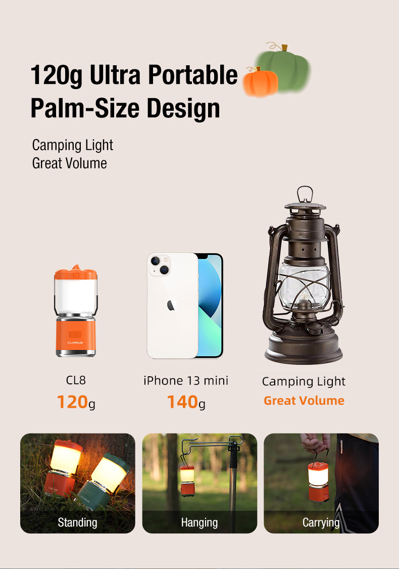 KLARUS CL8 MULTIFUNCTIONAL PUMPKIN CAMPING LANTERN, 2000mAh BUILT-IN BATTERY