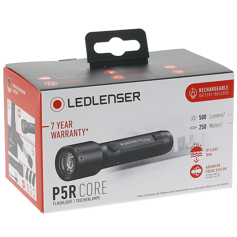 LEDLENSER P5R CORE RECHARGEABLE 500 LUMENS FLASHLIGHT - BLACK