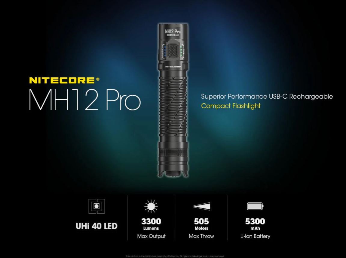 NITECORE MH12 PRO - 3300 LUMENS, 505 METERS THROW (1 x 5300mAh LI-ION BATTERY INCLUDED)