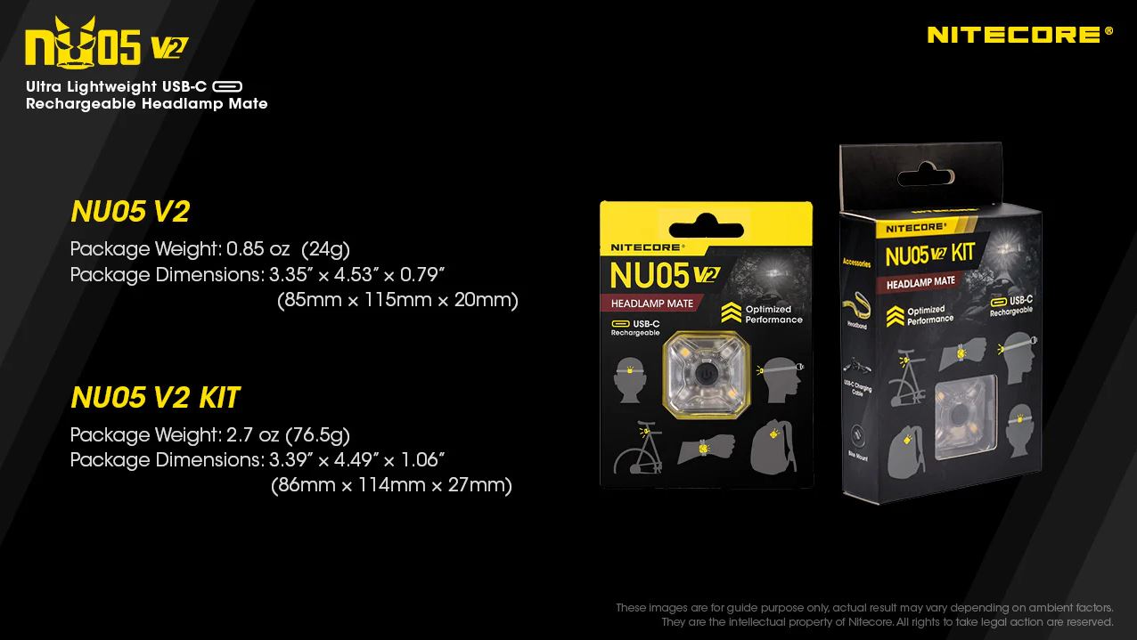 NITECORE NU05 V2 KIT - 40 LUMENS (BUILT-IN 120mAh 3.7V RECHARGEABLE BATTERY)