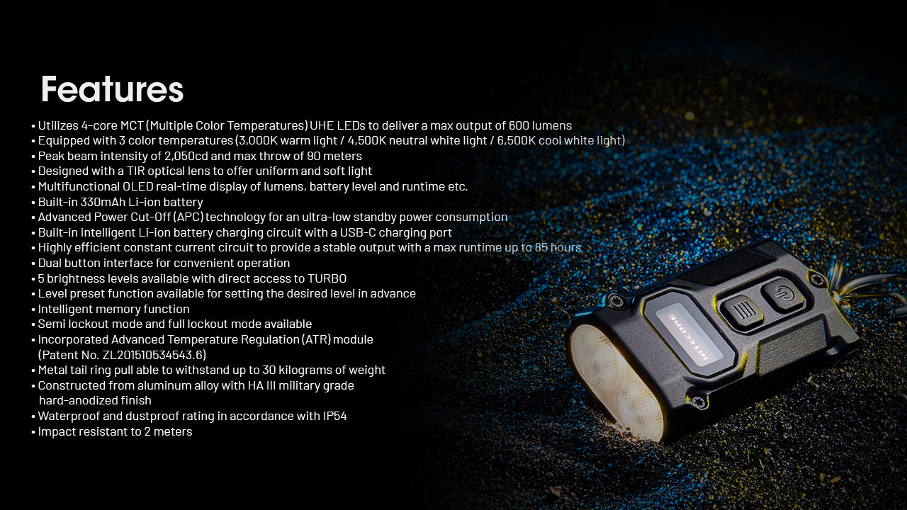 NITECORE TINI 3 - 600 LUMENS (BUILT-IN 330mAh LI-ION RECHARGEABLE BATTERY)