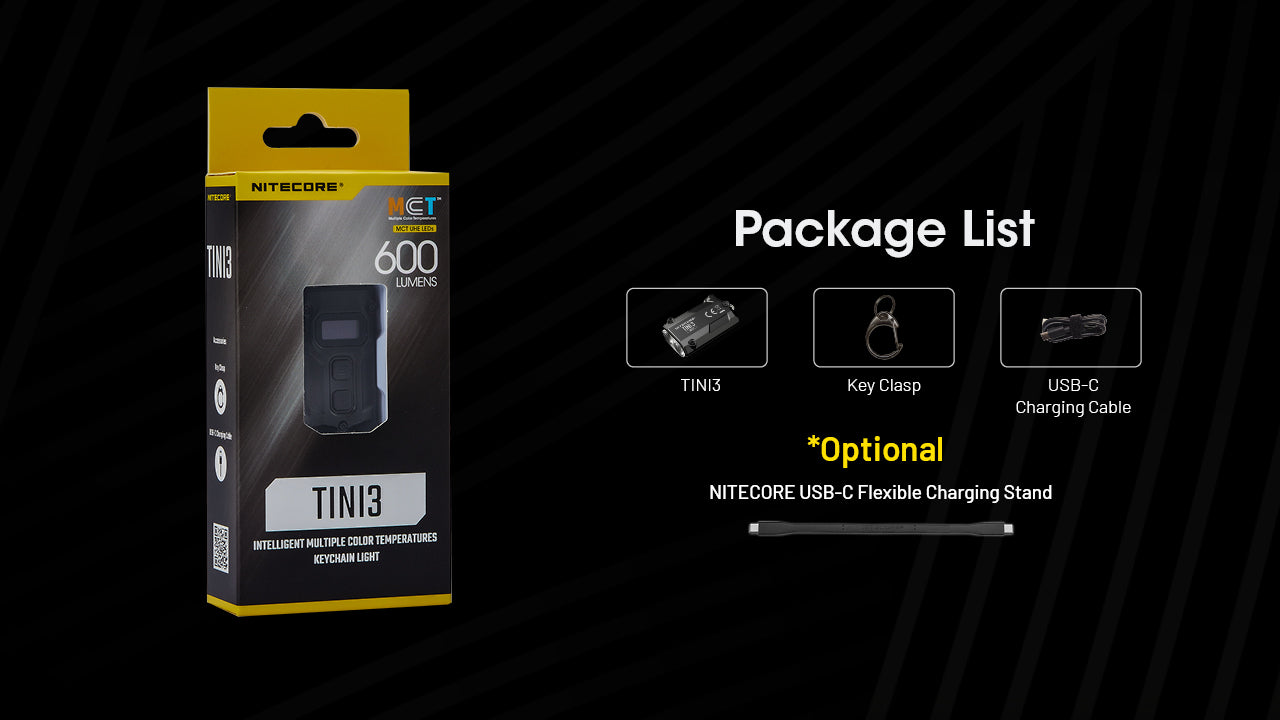 NITECORE TINI 3 - 600 LUMENS (BUILT-IN 330mAh LI-ION RECHARGEABLE BATTERY)