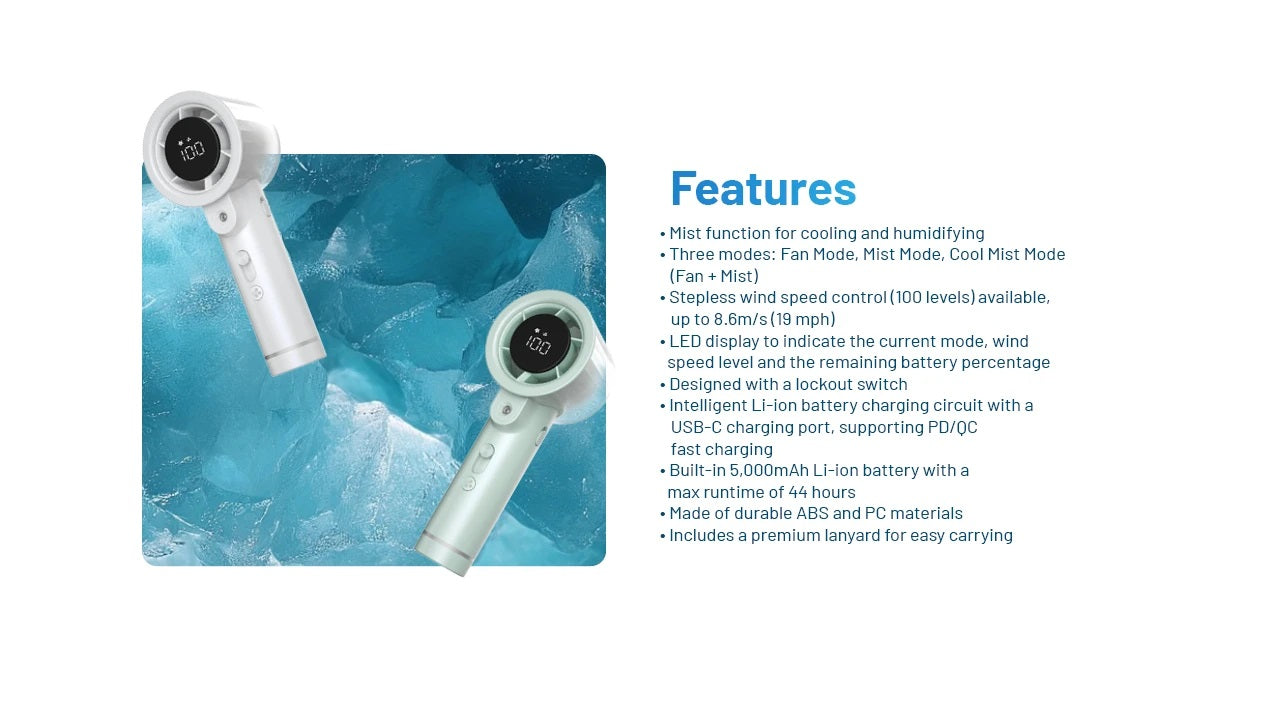 NITECORE izzCool 20 Pro - Handheld Air Conditioner Fan (5,000mAh - PEARL WHITE)