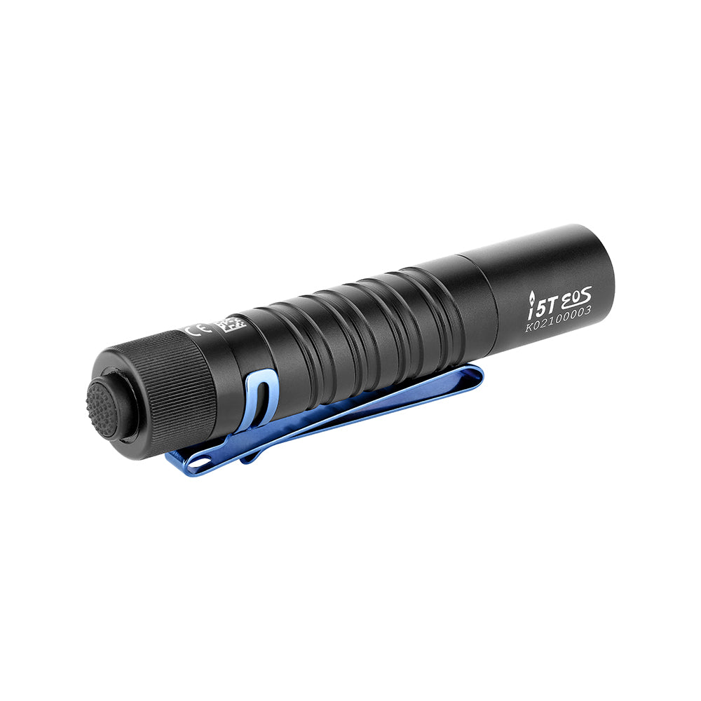 OLIGHT I5T EOS EDC FLASHLIGHT (1 X AA BATTERY INCLUDED) - 300 LUMENS - BLACK WITH BLUE POCKET CLIP