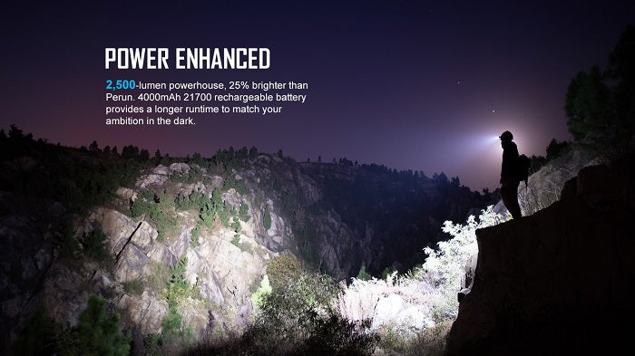OLIGHT PERUN 2 RECHARGEABLE LED HEADLAMP - 2500 LUMENS - CREE XHP50B - INCLUDES 1 X 21700 - BLACK
