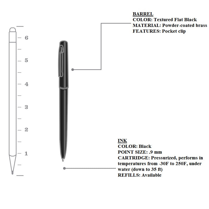 RITE IN THE RAIN ALL WEATHER METAL CLICKER PEN W/CLIP REFILLABLE - BLACK INK