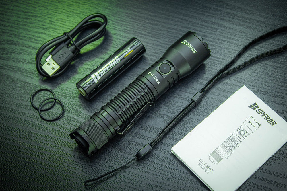 SPERAS EST MAX PROFESSIONAL TACTICAL POLICE FLASHLIGHT 2500 LUMENS, 1 x 18650 (BLACK)