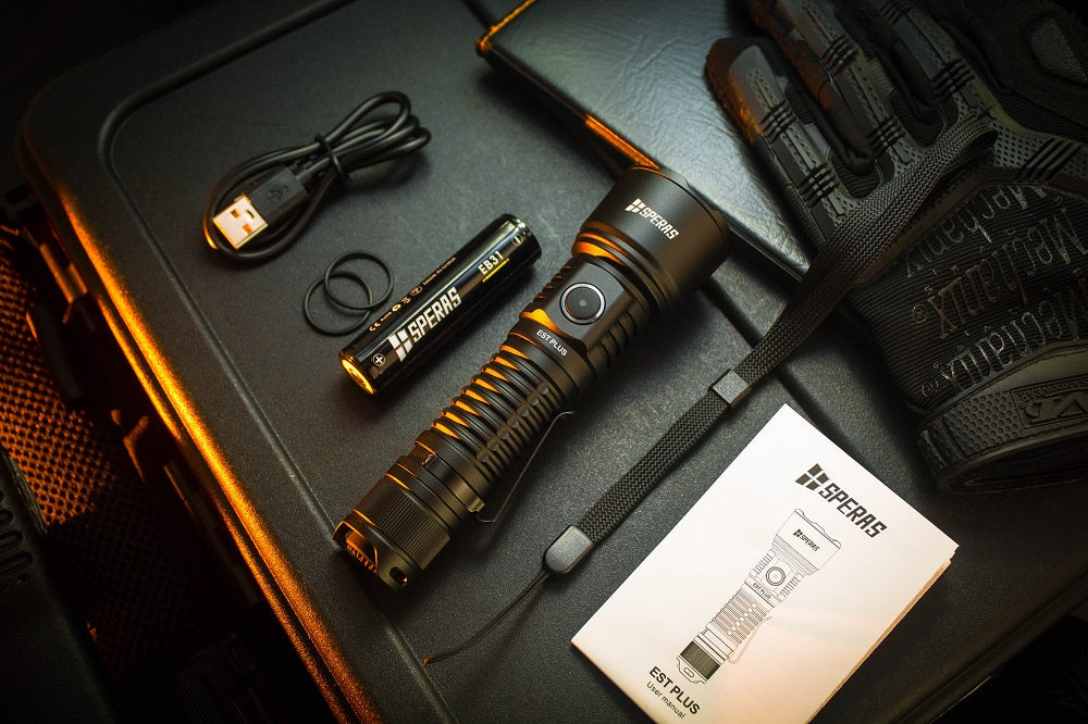 SPERAS EST PLUS, PROFESSIONAL TACTICAL POLICE FLASHLIGHT 1600 LUMENS, 1 x 18650 (BLACK)