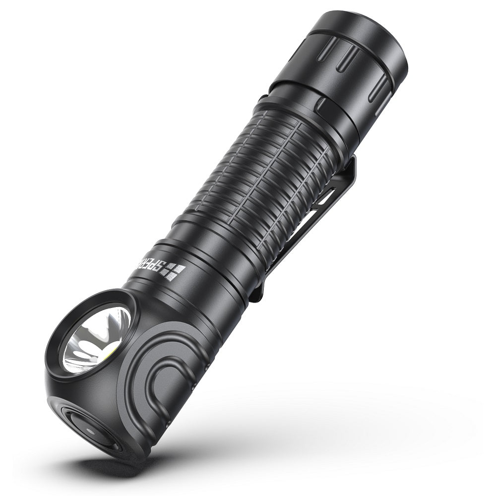 SPERAS M2R RIGHT-ANGLE FLASHLIGHT TYPE-C CHARGING MAGNET TAIL HEADLAMP 1200 LUMENS, 1 x 18650 (BLACK)