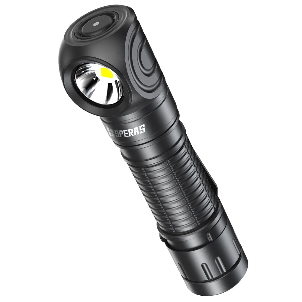 SPERAS M2R RIGHT-ANGLE FLASHLIGHT TYPE-C CHARGING MAGNET TAIL HEADLAMP 1200 LUMENS, 1 x 18650 (BLACK)