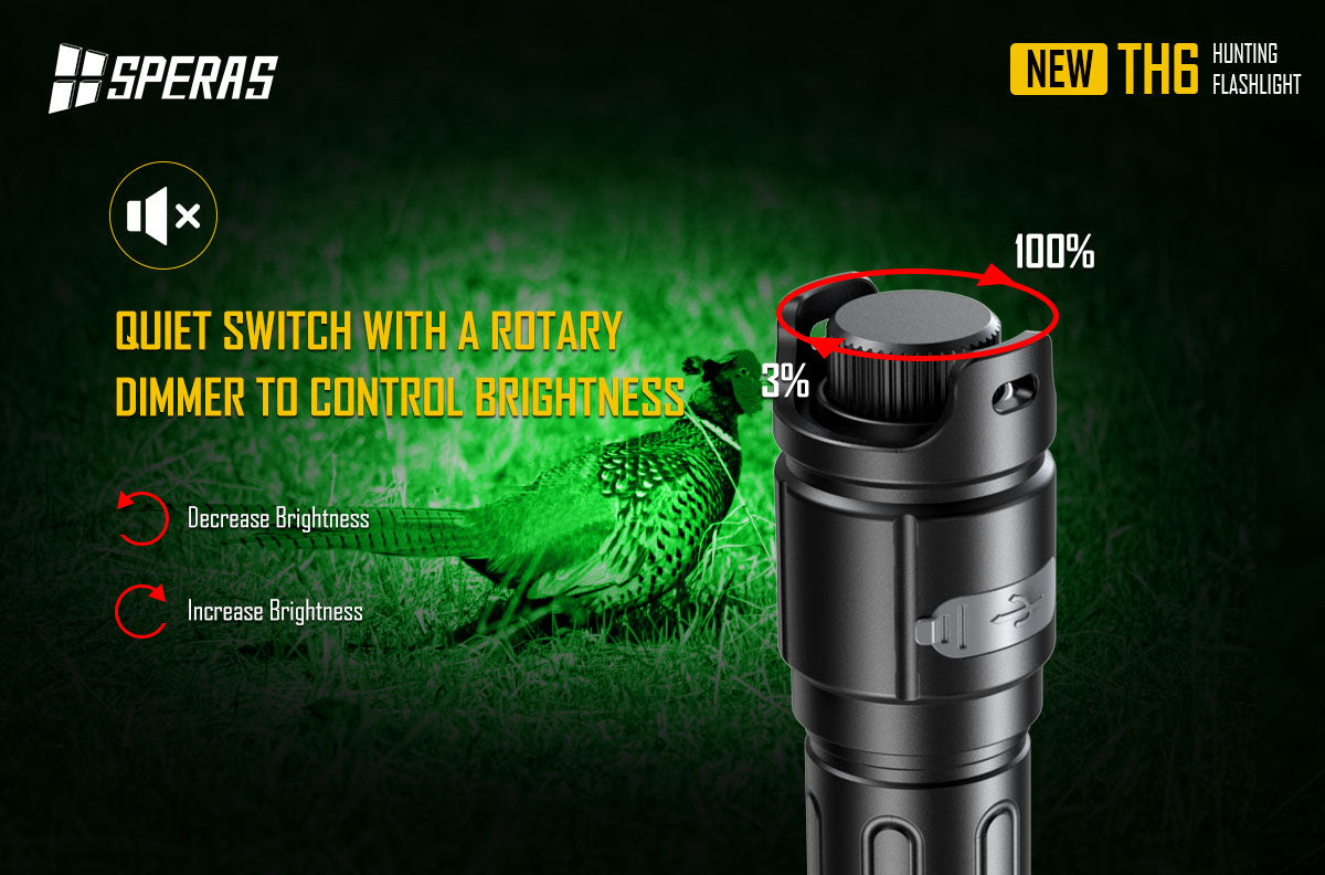 SPERAS TH6 RECHARGEABLE 4-IN-1 LED HUNTING FLASHLIGHT 600 LUMENS THROW 1173 METERS, 1 X 21700 (BLACK)