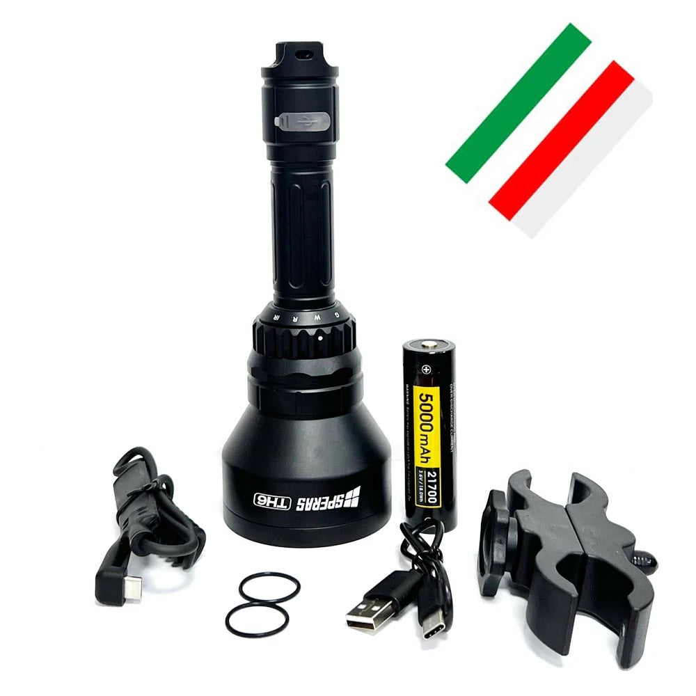 SPERAS TH6 RECHARGEABLE 4-IN-1 LED HUNTING FLASHLIGHT 600 LUMENS THROW 1173 METERS, 1 X 21700 (BLACK)