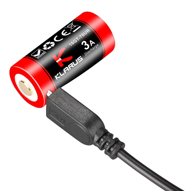 KLARUS 16GT-70UR 16340 BATTERY WITH MICRO-USB RECHARGING PORT