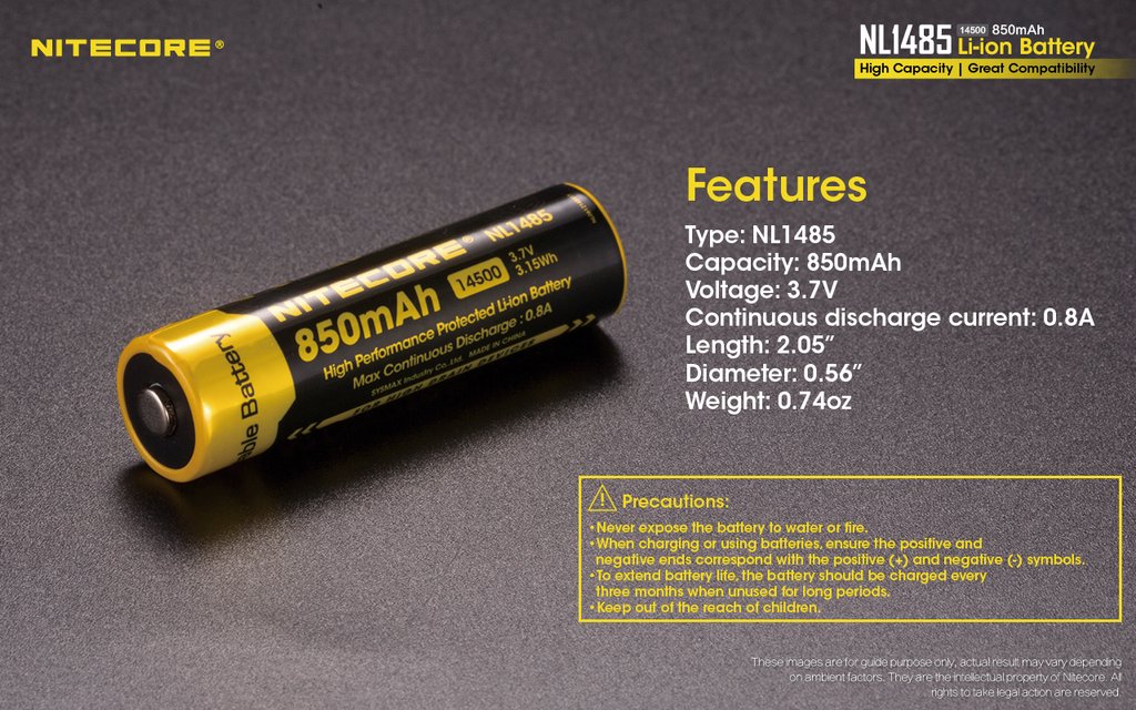 NITECORE NL1485 BATTERY 14500 - 850mAh (OLD STOCK CLEARANCE)