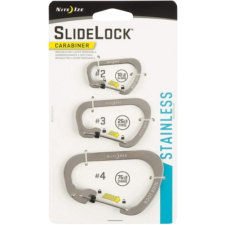 NITEIZE CARABINER SLIDE LOCK SIZE 3-PACK - SILVER