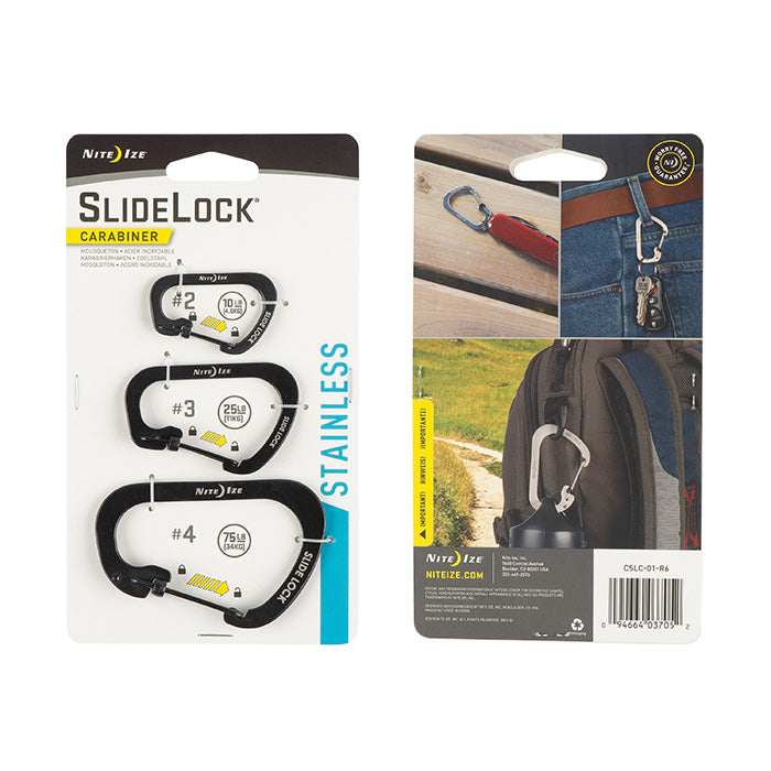 NITEIZE CARABINER SLIDE LOCK SIZE 3-PACK - BLACK