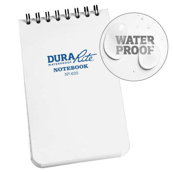 RITE IN THE RAIN WATERPROOF (DURARITE) TOP SPIRAL 3" X 5" NOTEBOOK - WHITE (635)