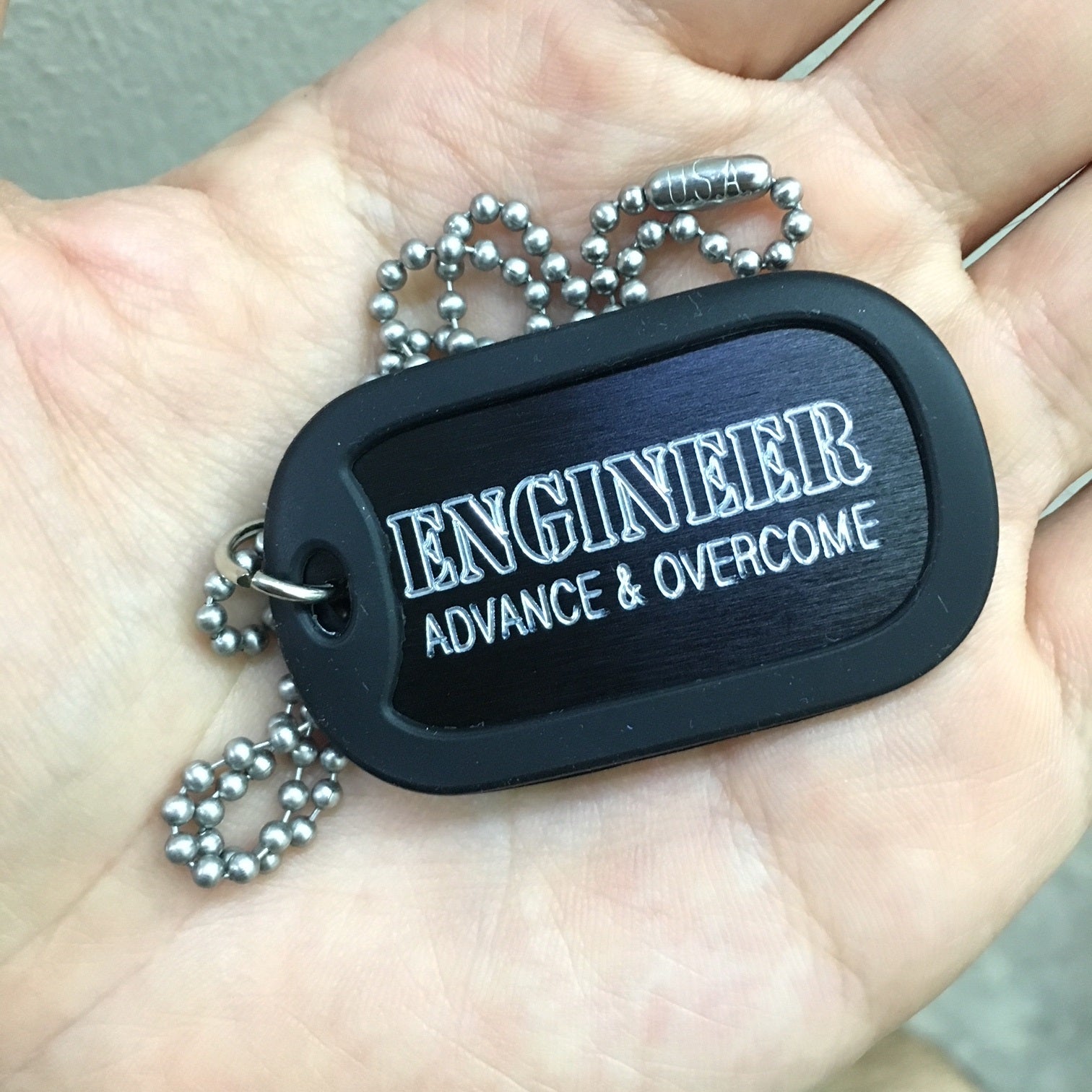 ENGINEER ADVANCE & OVERCOME DOG TAG - BLACK