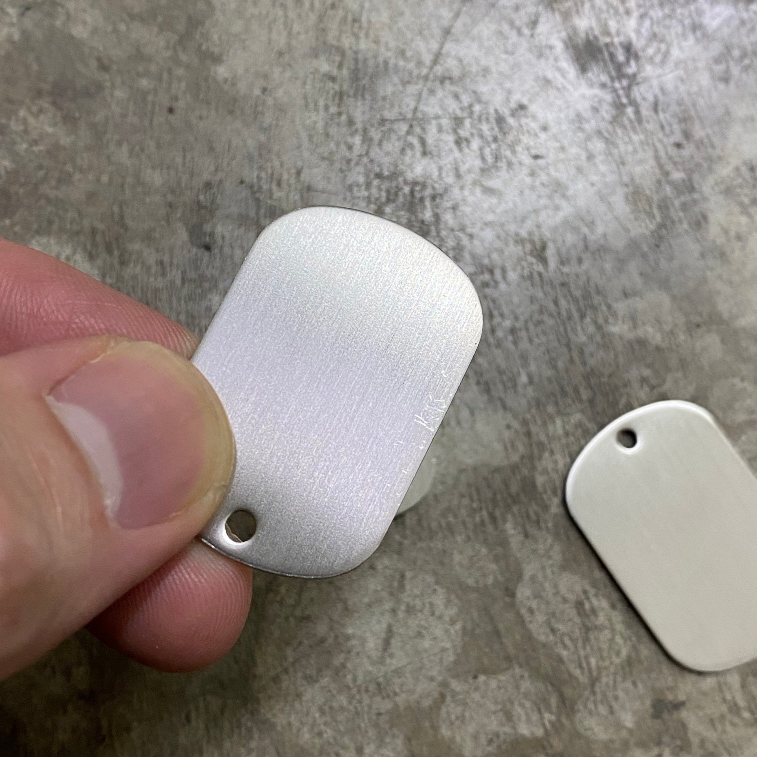 MINI MILITARY DOG TAG (BRUSHED STAINLESS STEEL, CLEARING AT LOWER PRICE DUE TO RANDOM SCRATCHES ON THE ENTIRE BATCH)