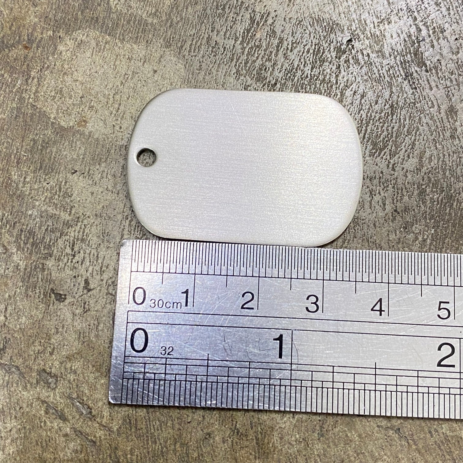 MINI MILITARY DOG TAG (BRUSHED STAINLESS STEEL, CLEARING AT LOWER PRICE DUE TO RANDOM SCRATCHES ON THE ENTIRE BATCH)