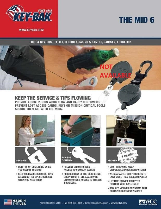 KEY-BAK MID6 RETRACTABLE KEYCHAIN WITH CARABINER AND KEY RING (36" KEVLAR CORD)