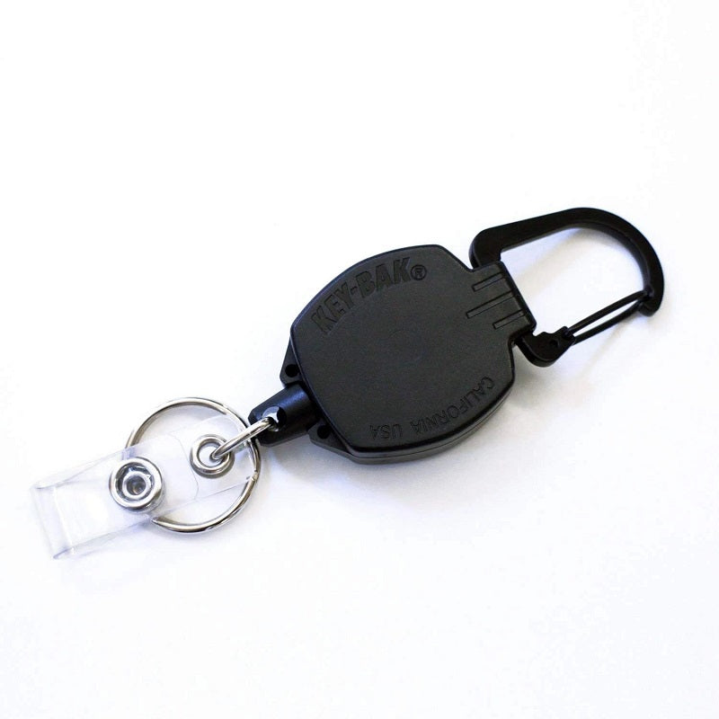 KEY-BAK SIDEKICK RETRACTABLE KEYCHAIN & BADGE REEL WITH CARABINER KEY RING AND TWIST-FREE CLEAR VINYL I.D. STRAP (24" KEVLAR CORD)