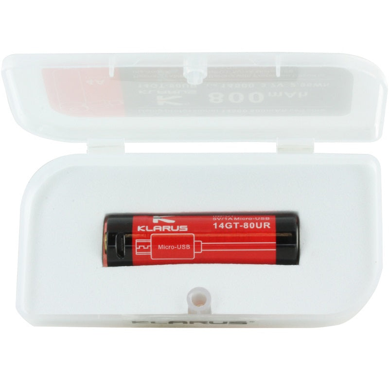 KLARUS 14GT-80UR 14500 800MAH 3.7V PROTECTED LITHIUM ION (LI-ION) HIGH-DRAIN 4A BUTTON TOP BATTERY WITH MICRO USB CHARGING PORT