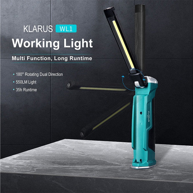 KLARUS WL1 WORK LIGHT - USES BUILT-IN 3.7V 2000MAH LI-ION BATTERY PACK - 550 LUMENS