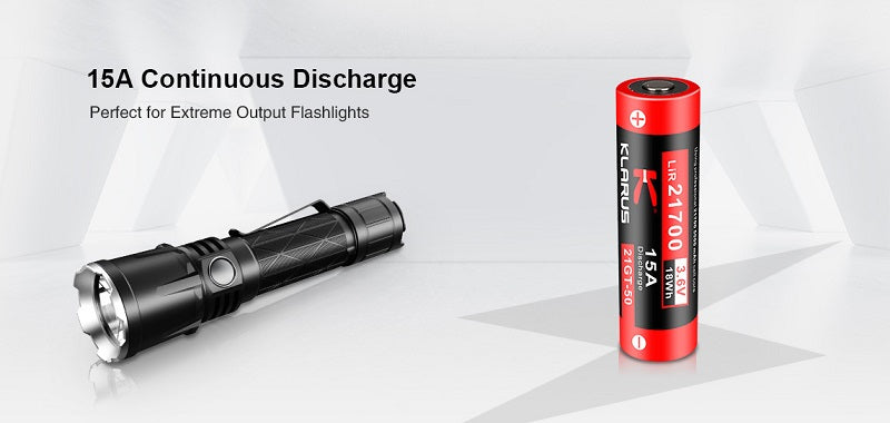 KLARUS 21GT-50 5000mAh 3.6V PROTECTED HIGH-DRAIN 15A LITHIUM BUTTON TOP BATTERY