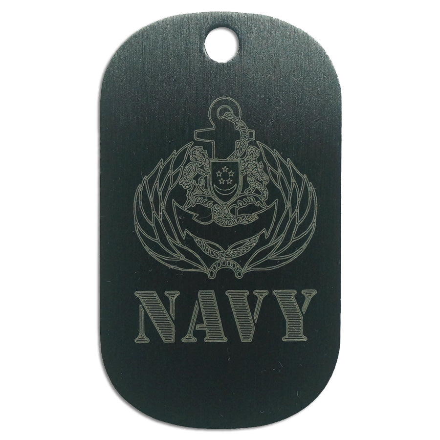 LASER ENGRAVED BLACK ANODIZED LOGO DOG TAG - NAVY