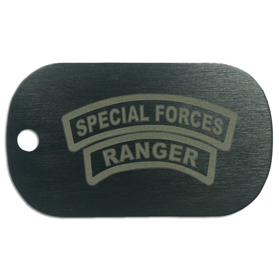 LASER ENGRAVED BLACK ANODIZED LOGO DOG TAG - SPECIAL FORCES X RANGER