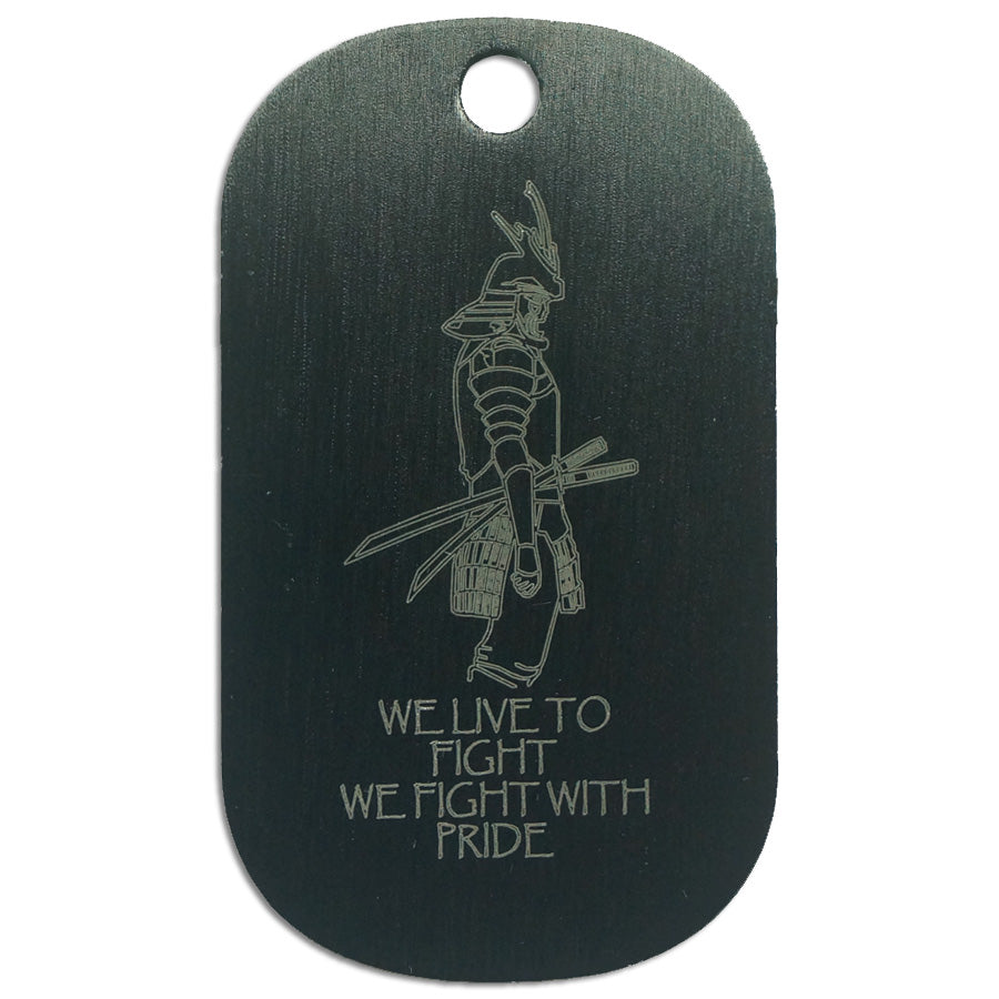 LASER ENGRAVED BLACK ANODIZED LOGO DOG TAG - SAMURAI WARRIOR