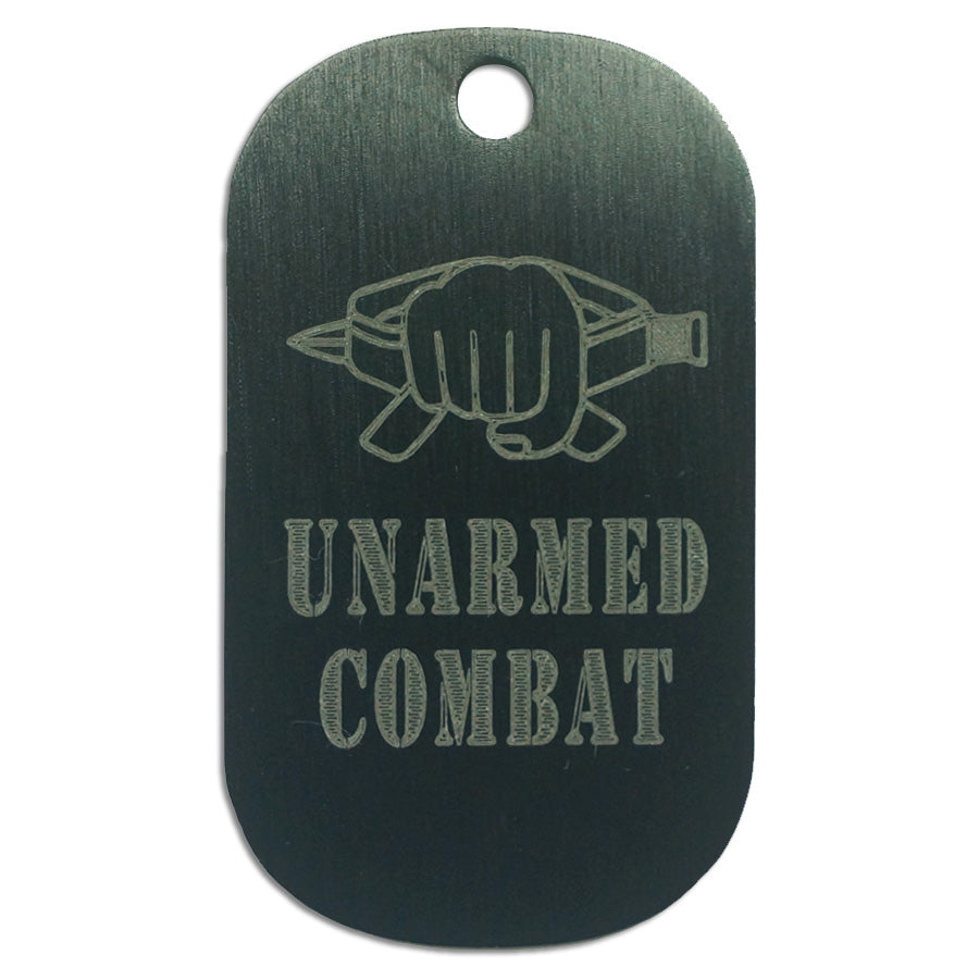 LASER ENGRAVED BLACK ANODIZED LOGO DOG TAG - UNARMED COMBAT