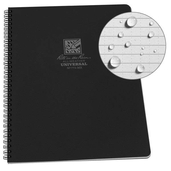 RITE IN THE RAIN WEATHERPROOF MAXI SIDE SPIRAL 8.5" X 11" NOTEBOOK - BLACK (773-MX)