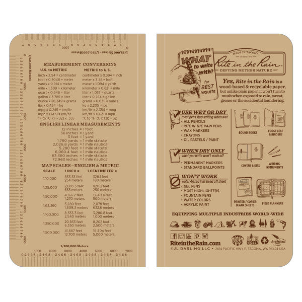 RITE IN THE RAIN WEATHERPROOF 3.5" X 6" NOTEBOOK - TAN (964T)