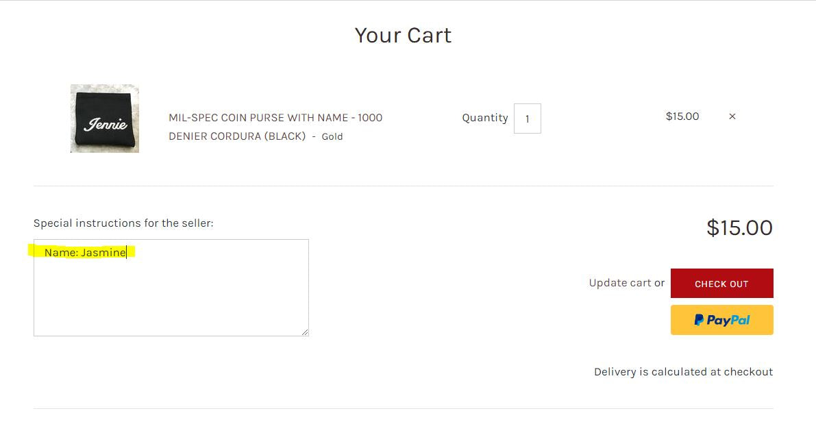 MIL-SPEC COIN PURSE WITH NAME - 1000 DENIER CORDURA (BLACK)