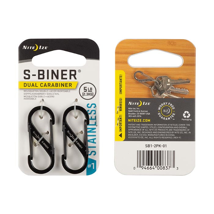 NITEIZE STEEL S-BINER SIZE 1 (TWIN PACK) - BLACK